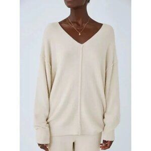 Wilfred Free Hush Knit V-Neck Sweater in Cream
